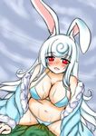  animal_ears bikini blue_bikini blush breasts bunny_ears cleavage highres large_breasts long_hair minaha_(playjoe2005) open_mouth red_eyes smile solo swimsuit 