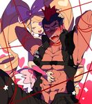  1girl abs arms_up bad_id bad_pixiv_id bdsm big_hair black_hair blonde_hair blush bondage bound bow drill_hair eyepatch femdom hair_bow harime_nui kill_la_kill kinagase_tsumugu life_fiber mohawk multicolored_hair muscle pink_bow red_hair roco617 twin_drills twintails two-tone_hair 