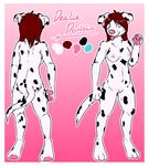  anthro blue_eyes breasts butt canine dalmatian dealia_devilbliss dog female fur hair long_hair looking_at_viewer mammal nipples nude plain_background pussy red_hair smile solo spots standing text tongue tropicaltiger 
