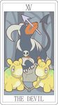 english_text feral group houndoom looking_at_viewer miji nintendo numel pok&#233;mon polearm spear tarot_card text unknown_artist video_games 