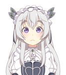  blush butterfly_hair_ornament chaika_trabant cherry_boy_takashi dress eyebrows hair_ornament hair_ribbon hairband hitsugi_no_chaika lolita_hairband long_hair looking_at_viewer puffy_sleeves purple_eyes ribbon silver_hair solo surprised upper_body wide-eyed 