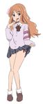  aoi_akira blush brown_eyes brown_hair finger_in_mouth hair_ornament long_hair naughty_face school_uniform selector_infected_wixoss shoes simple_background skirt skirt_lift socks solo tongue tongue_out wixoss 