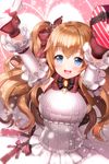  aile_(crossroads) blue_eyes blush bow box breasts detached_sleeves dress frills gloves hair_ribbon heart heart-shaped_box holding isfeldt letter long_hair love_letter medium_breasts open_mouth orange_hair ribbon smile solo sticker sword_girls twintails valentine very_long_hair wavy_hair 