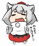  animal_ears bad_id bad_pixiv_id blush blush_stickers fang grey_hair hat hikimayu inubashiri_momiji inunoko. open_mouth short_hair skirt solo tail tokin_hat touhou wolf_ears wolf_tail 