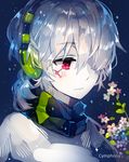  cymphonia hair_over_one_eye headphones kagerou_project konoha_(kagerou_project) male_focus pink_eyes red_eyes short_ponytail silver_hair solo 