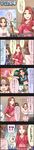  4koma black_hair blue_eyes brown_eyes brown_hair character_name cinderella_girls_gekijou colorized comic dog green_eyes hair_ornament helen_(idolmaster) highres idolmaster idolmaster_cinderella_girls jewelry kishibe_ayaka long_hair long_image mole multiple_girls official_art oota_yuu tall_image translated wavy_hair whip zaizen_tokiko 