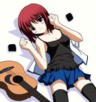  acoustic_guitar angel_beats! camisole guitar instrument iwasawa lying red_eyes red_hair short_hair skirt smile thighhighs yanagi_wakana 