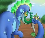  aurorus blue_eyes bulge constrict constriction dinosaur feral nintendo open_mouth outside pok&#233;mon pok&eacute;mon red_eyes reptile rorix saliva scalie serperior servine snake standing tree video_games vorarephilia vore 