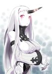  breasts dress glowing glowing_eyes horn kantai_collection large_breasts long_hair looking_at_viewer red_eyes ribbed_dress seaport_hime shinkaisei-kan sideboob solo wa_(genryusui) white_hair 