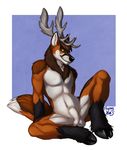  antlers balls brown_fur canine cervine deer flynx-flink fur horn hybrid male mammal nude sheath solo spread_legs spreading 