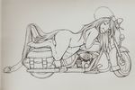  equine eris female hibbary horse ink line_art looking_at_viewer lying mammal marefurryfan motor_cycle pinup pose solo traditional_media 