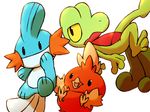  beak feathers lizard mudkip nintendo no_humans open_mouth pokemon pokemon_(game) pokemon_rse tail torchic treecko yellow_eyes 