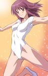  blush brown_eyes kaleido_star kuroda_akimi leotard looking_at_viewer naegino_sora outstretched_arms purple_hair short_hair smile solo sparkle spread_arms 