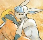  anthro anthrofied bestiality blonde_hair breasts couple duo eeveelution eyelashes eyes_closed female feral fur glaceon hair hattonslayden human human_on_anthro interspecies kissing male mammal nintendo pok&#233;mon pok&#233;philia pok&eacute;mon pok&eacute;philia straight video_games 