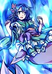  blue_eyes blue_hair bracelet drill_hair hemogurobin_a1c jewelry looking_at_viewer mermaid monster_girl open_mouth short_hair smile solo touhou wakasagihime 