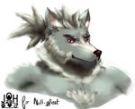  abs anthro biceps big_muscles canine fur hair joh29 looking_at_viewer male mammal muscles nude null-ghost pecs pose ronin smile solo standing topless white_fur wolf 