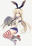  :3 black_panties blonde_hair elbow_gloves full_body gloves hairband highleg highleg_panties kantai_collection long_hair looking_at_viewer panties rensouhou-chan shimakaze_(kantai_collection) simple_background skirt solo striped striped_legwear thighhighs thong underwear white_background yuuki_rika ||_|| 