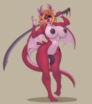  2018 anthro areola balls big_breasts blonde_hair breasts conditional_dnp dickgirl digital_media_(artwork) dragon green_eyes hair hi_res holding_object holding_weapon horn huge_breasts humanoid_penis intersex melee_weapon membranous_wings nipples non-mammal_breasts penis ryla scalie signature simple_background solo sword weapon wings wyntersun 