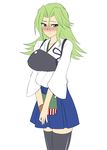  blush breasts green_eyes green_hair japanese_clothes kaga_(kantai_collection) kaga_(kantai_collection)_(cosplay) kantai_collection lamia_loveless long_hair muneate pleated_skirt skirt solo super_robot_wars super_robot_wars_original_generation thighhighs zerosu_(take_out) 