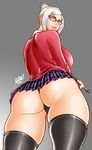  ass back bad_deviantart_id bad_id black_legwear black_panties breasts glasses hair_bun large_breasts lips looking_back loubotix panties pantyshot prison_school riding_crop school_uniform shiraki_meiko short_hair silver_hair skindentation skirt thighhighs thong underwear 