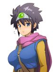  belt between_breasts black_hair blue_eyes breasts cape circlet dragon_quest dragon_quest_iii dudufedu large_breasts roto short_hair solo strap_cleavage 