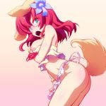  angry animal_ears aqua_eyes ass bare_shoulders blush bottomless breasts cleavage covering covering_breasts dog_ears flat_ass glasses gradient_hair highres large_breasts multicolored_hair nipple_slip nipples no_game_no_life red_hair short_hair solo stephanie_dora tail takeda_yukimura 