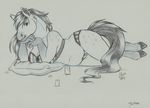  chubby ear_piercing equine eris etuix female horse inks line_art lingerie looking_at_viewer lying mammal marefurryfan piercing pinup pose solo translucent transparent_clothing 