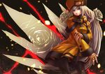  black_legwear blonde_hair blue_eyes coat fingerless_gloves flower fur_hat gloves guilty_gear guilty_gear_xrd hair_flower hair_ornament hat long_hair millia_rage orange_hat pantyhose paolo_antonio_aguasin prehensile_hair skirt solo 