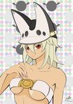  bare_shoulders beltbra breasts dark_skin guilty_gear guilty_gear_xrd hat long_hair ramlethal_valentine red_eyes silver_hair solo underboob uzuki_asobin 