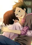  1girl brown_eyes brown_hair candy couple eye_contact food fukube_satoshi hetero hyouka ibara_mayaka imminent_kiss looking_at_another mouth_hold open_mouth pink_eyes rito453 short_hair 