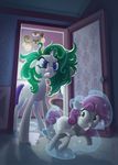  absurd_res angry bathroom blue_eyes door duo equine eyelashes female friendship_is_magic glowing green_hair hair hi_res horn inside levitation magic mammal my_little_pony pink_hair puddle purple_hair rarity_(mlp) shadow sibling sink sisters sparkles standing sweetie_belle_(mlp) two_tone_hair unicorn vombavr water 