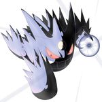  energy_ball gen_1_pokemon gengar ghost glowing glowing_eyes grin highres mega_gengar mega_pokemon no_humans parka_(summersketch) pokemon pokemon_(creature) red_eyes smile solo spikes third_eye yellow_eyes 