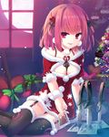  bad_id bad_pixiv_id black_legwear blood bow character_request christmas christmas_tree dress e-nya garter_belt gift knife moriah_saga open_mouth photo_(object) pink_hair pom_pom_(clothes) red_dress red_eyes santa_costume short_hair short_sleeves smile solo thighhighs window yandere 