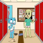  briefs canine cat cub dog duo embarrassed feline gumball_watterson locker_room male mammal panties the_amazing_world_of_gumball the_dog underwear vereta young 