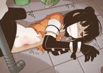  bdsm bondage bound bound_wrists brown_hair crying crying_with_eyes_open double_bun gloves kantai_collection lying naka_(kantai_collection) navel nns_(sobchan) on_floor on_side restrained school_uniform short_hair solo tears vomiting 