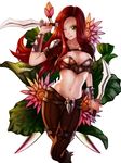  ;q bandeau breasts brown_hair dagger dual_wielding green_eyes holding katarina_du_couteau league_of_legends medium_breasts one_eye_closed scar tongue tongue_out waterring weapon 