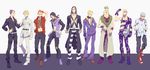  blonde_hair blue_hair chocolate_sable formaggio gelato ghiaccio glasses illuso jojo_no_kimyou_na_bouken lineup male_focus melone multiple_boys navel orange_hair pants pesci prosciutto purple_hair risotto_nero sorbet striped striped_pants vertical-striped_pants vertical_stripes 