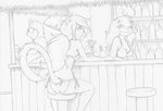  alcohol bethany beverage bikini black_and_white bottles canine cat dog drinks eyewear feline female glasses hair jay_naylor lime long_hair long_tail male mammal margarita monochrome ponytail shop sitting sketch smile stool swimsuit trixie_(jay_naylor) umbrella 