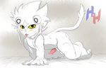  all_four balls blush dgimon digimon feline heibanhikaru looking_at_viewer male mammal nude penis precum raised_tail solo spadamon tapering_penis tongue yellow_eyes 