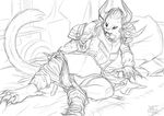  bed book bottomless charr clothing feline female flat_chested guild_wars jackrow mammal monochrome pants pussy rox sketch solo undressing video_games 