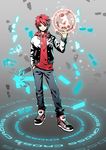  casual elsword elsword_(character) energy full_body grey_background hand_in_pocket hood hoodie male_focus pants red_eyes red_hair redclow rune_slayer_(elsword) shirt shoes smile solo standing 