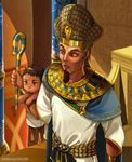  age_difference axis_powers_hetalia beard cape civilization_(series) civilization_v commentary crossover egypt_(hetalia) egyptian egyptian_clothes facial_hair male_focus multiple_boys ramesses_ii scepter sherry_lai staff throne uraeus younger 