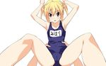  1girl blonde_hair blush looking_at_viewer mangaka-san_to_assistant-san mangaka-san_to_assistant-san_to otosuna_mihari poncho_s pov red_eyes swimsuit twintails 