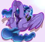  absurd_res animal_genitalia anus blue_eyes blue_fur blue_hair cum equine erection friendship_is_magic fur hair half-closed_eyes herm hi_res horn horse horsecock intersex legs_up looking_at_viewer lying mammal my_little_pony nude on_back penis plain_background pony princess_luna_(mlp) pussy saurian_(artist) solo tongue tongue_out winged_unicorn wings 