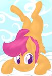  cloud cub cute equine female friendship_is_magic fur hair horse lamiaaaa looking_at_viewer mammal my_little_pony orange_fur pegasus pony purple_hair scootaloo_(mlp) sky smile solo wings young 