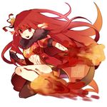  :d character_request clenched_hand crown dress fire flame gloves happy hayashi_(kanzume) highres jewelry long_hair looking_at_viewer open_mouth original pointy_ears puffy_sleeves red_eyes red_hair simple_background sketch smile solo tareme tattoo very_long_hair white_background 