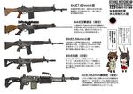  adapted_uniform animal_ears assault_rifle battle_rifle chibi dakku_(ogitsune) fuso general_purpose_machine_gun glasses gpmg gun head_wings howa_type_64 howa_type_89 japanese_clothes light_machine_gun machine_gun miko multiple_girls rifle scope skirt strike_witches_1991 tail translation_request uniform weapon weapon_family wolf_ears world_witches_series 