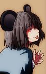  :p animal_ears black_hair bob_cut glowing glowing_eye highres looking_at_viewer looking_back mouse_ears nazrin neko_zukin poncho profile simple_background sketch solo tongue tongue_out touhou 