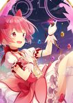  :d bad_id bad_pixiv_id bow broken crack frills gloves hand_on_own_chest highres hitsukuya kaname_madoka magical_girl mahou_shoujo_madoka_magica open_mouth pink_eyes pink_hair ribbon short_hair smile solo soul_gem twintails 