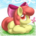  apple_bloom_(mlp) equine female flower friendship_is_magic fur grass hair horse lamiaaaa looking_at_viewer mammal my_little_pony orange_eyes pony red_hair smile solo yellow_fur 